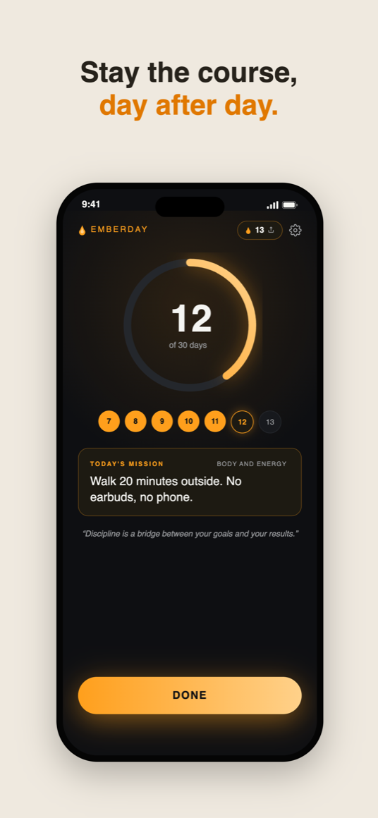 Today's mission, your streak and the Done button